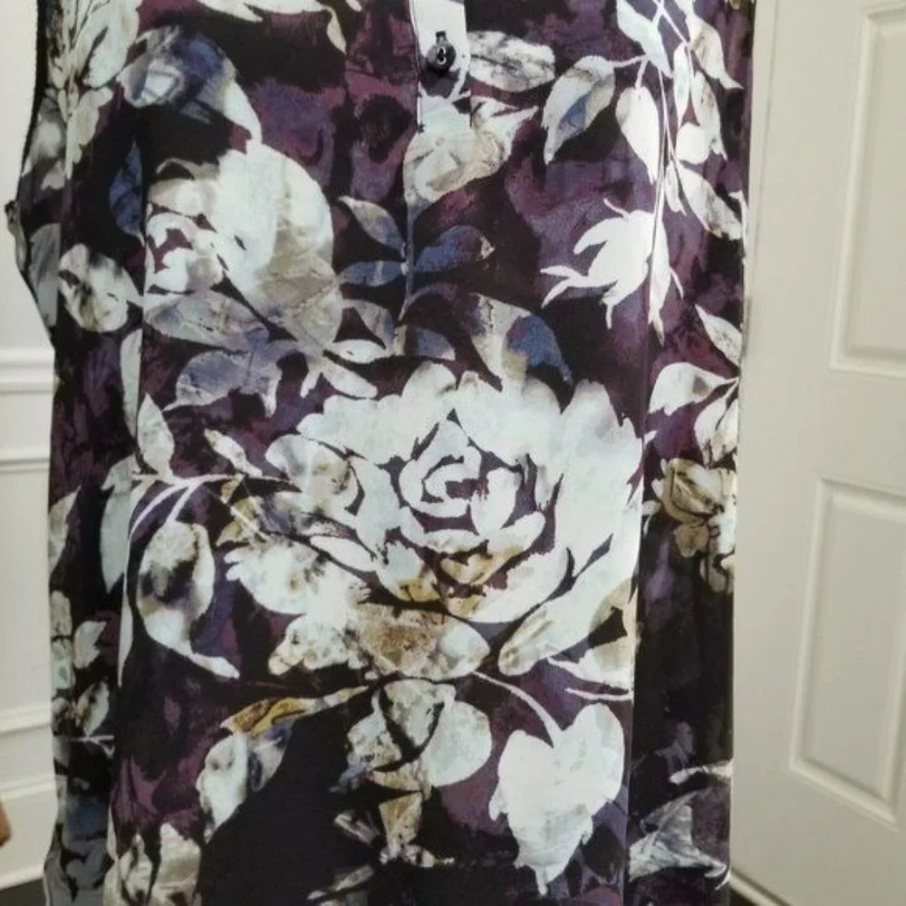 Simply Vera Vera Wang Floral Print Sleeveless Top Bodice Buttons Size Large - Picture 6 of 10